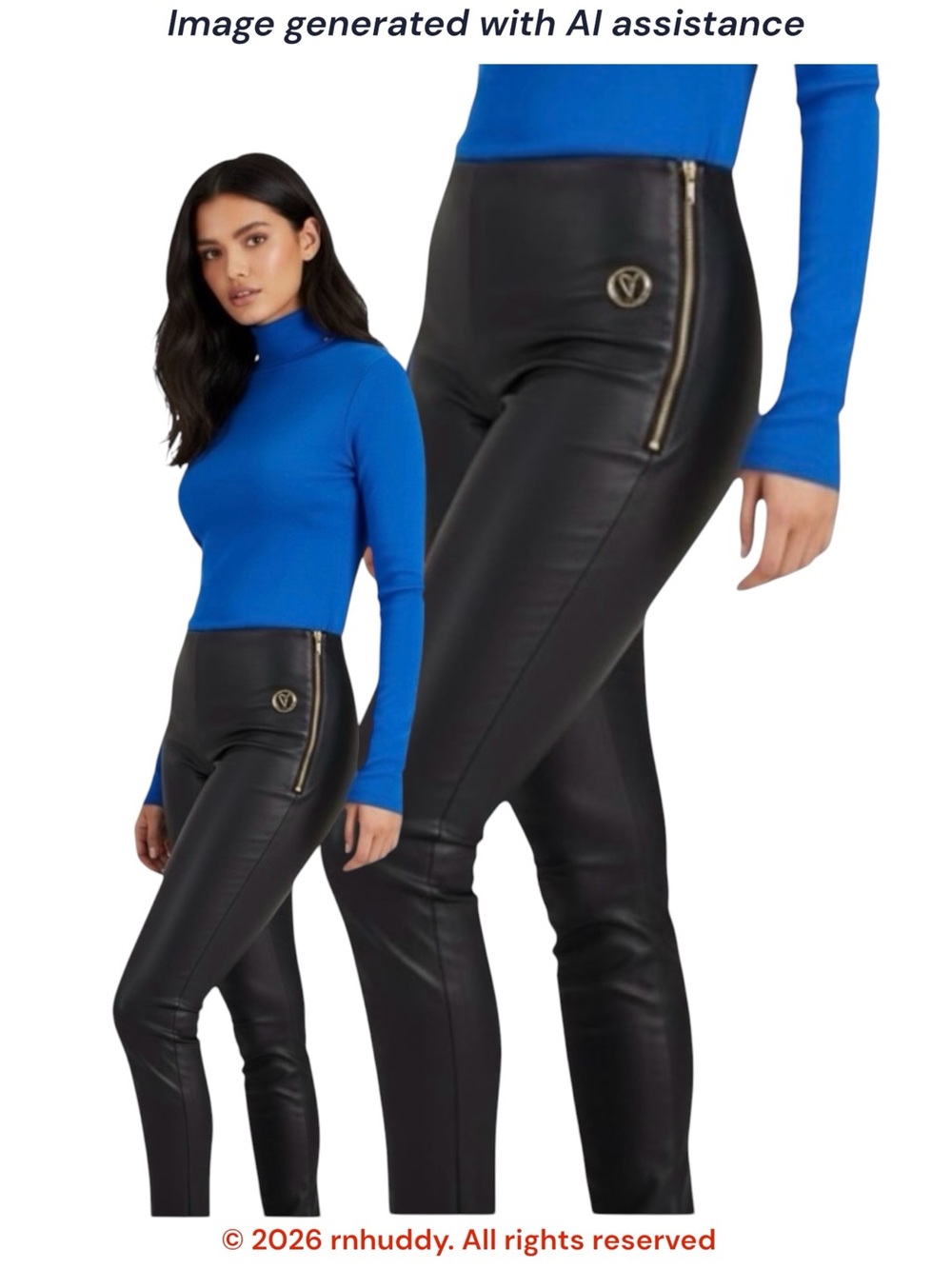 ODOLLS Collection size 4 black leather look skinny trousers with gold zippers
